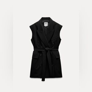 Zara Black Sleeveless Blazer Vest office business casual waist tied jacket